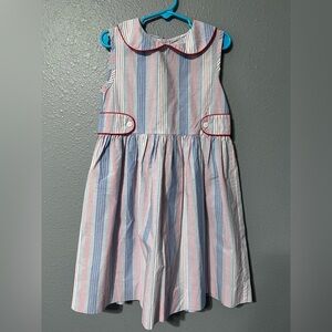 Bella Bliss Girls Sleeveless Dress Sz 5 Red White Blue Stripes Collar Summer EUC
